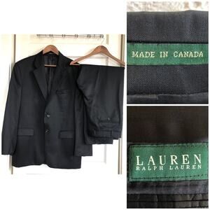 VTG 90s Ralph Lauren Green Label Wool Cashmere Suit 42R Classic Fit Black Canada